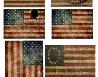 Primitive Americana American Flag Betsy Ross Flag Washington Jpeg Digital Pantry Labels Rag Tags, Hang tags Magnets Ornies Can Candles Crate