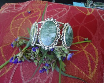 Seraphinite Sterling Silver Ornate Cuff Bracelet