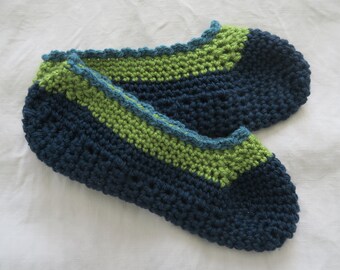 Soft crocheted slippers Prussian blue and green