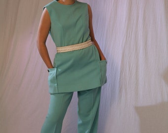 Mod Vintage 60s Pantsuit in Aqua, Small