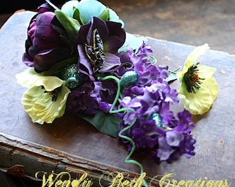 Spring Breeze Hair Fascinator Clip - Vegan, ATS, Tribal, Belly Dance, Wedding, Rhinestone, Lilac, Steampunk, Purple, Aqua, Poppy, Chartreuse