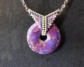 ♥ Necklace semi precious stone japse aqua terra purple ♥
