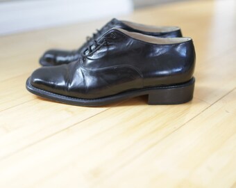 vintage black leather oxfords ankle boots lace up womens 7