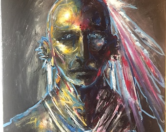 Osage Indian Warrior Native American painting Original oil modern abstract