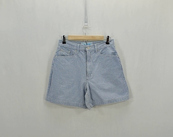 Vintage 80s 90s blue and white gingham high waist shorts // W 27