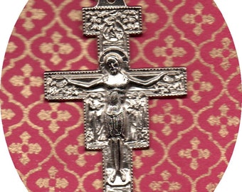 Saint Francis of Assisi SAN DAMIANO CRUCIFIX with the blessing of Saint Francis in Italian on the back