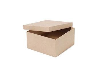 Square Paper Mache Cardboard Box - 8 x 8 x 4 Inch - Craft Gift Wrap Packaging Party Supplies