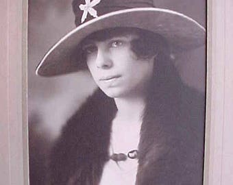 Lovely Edwardian Sepia Photograph of Young Woman in Beautiful Hat-Brunswick, Maine