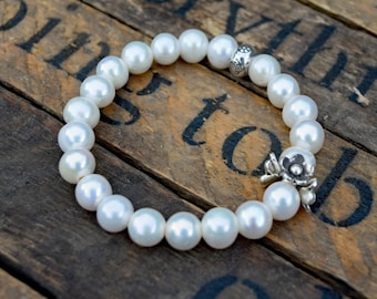 Thai Silver Flower & Fresh Water Pearl Bracelet
