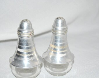 Vintage Aluminum and Glass Salt and Pepper Shakers - 1940's