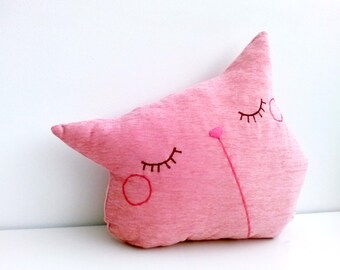 Pink pillow, cat pillow, decorative pillow, throw pillow, couch pillow, cat decor, friends gift, stuffed cat, pillow cute, handmade pillow