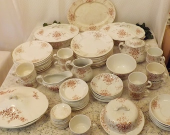 Antique 88 Piece English Ironstone China Dinnerware Set for 10
