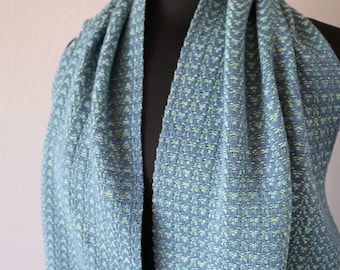 Handwoven Scarf in Blue and Green | Mermaid Scale Cotton Scarf | Gift for Her | Gift for Mom