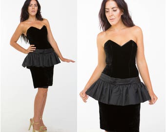 Prom Queen! 1980s Velvet Prom Dress / Size M