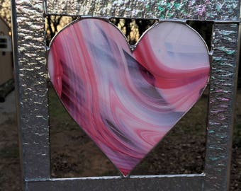 Contemporary Stained Glass Panel Stained Glass Suncatcher Pink Heart (PLG121)