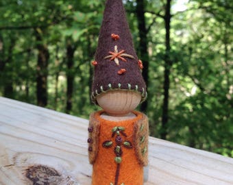 Waldorf inspired natural storytelling doll, brown gnome