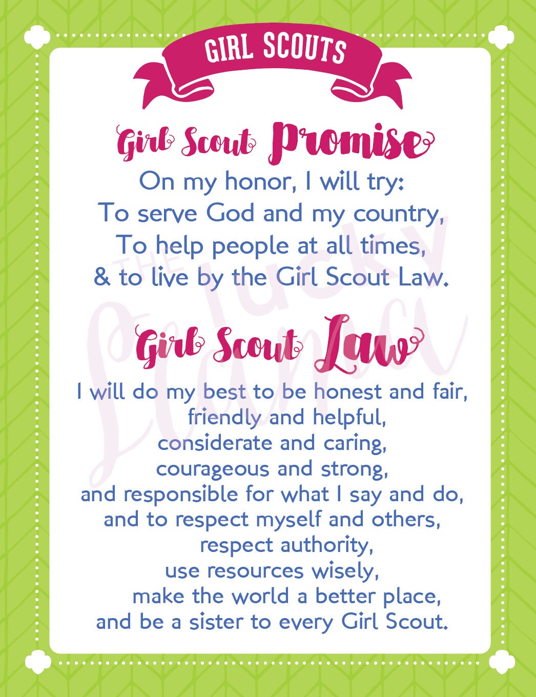 Girl Scout Promise And Law Printable Sign Instant Download