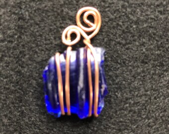 Blue Bottle Top Sea Glass Pendant