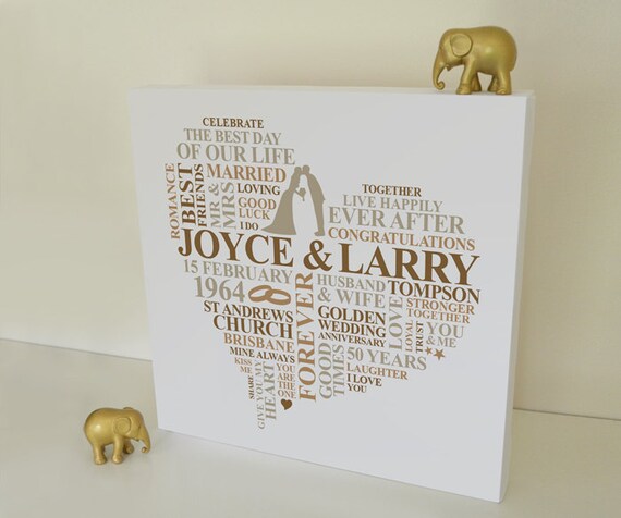 Canvas Golden Wedding  Anniversary  gift Personalised Word  Art  