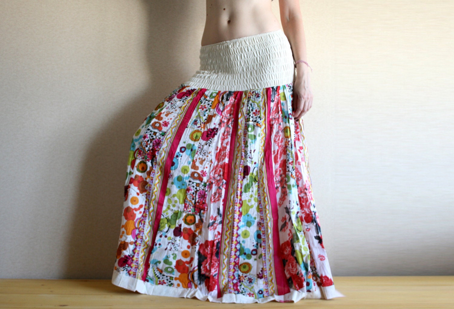 Long Skirt Gypsy Skirt Patchwork Maxi Skirt Peasant 2923