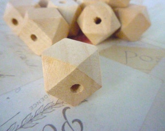 Geometric Wooden Beads - Natural - 20mm - Pack of 10