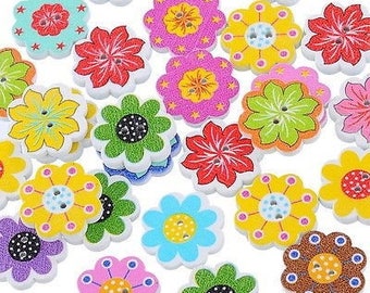 6 flowers 20 mm wooden buttons