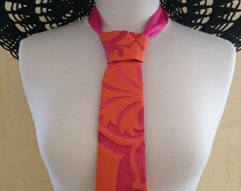 Fuschia and Orange Jacquard Fabric Tie