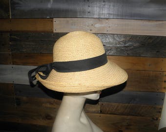 Scala Staw Hat w/ Black Grosgrain Ribbon and Trim Made in USA