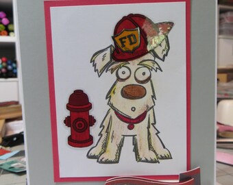 Handmade card, Fire department card, fire department.