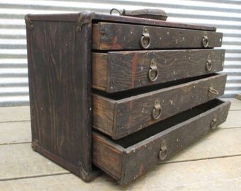 4 Drawer Machinist Tool Box Chest Vintage Carpenter Mechanic Hardware Nut Bolt a, Industrial Tool Box, Machinist Tool Chest, Wood Tool Chest