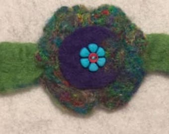 Handmade needle felted flower bracelet