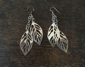 Sterling Silver Leaf Earrings / Sterling / .925 / Marked / Wedding / Prom / Leaves