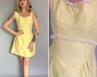 Xs 1960s emma domb yellow fringe mini dress