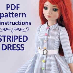 PDF pattern Striped Dress for 16 inch doll Minifee Ellowyne Wilde