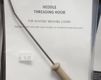 Ashford, threading hook, sley hook, weaving, warp tool, plastic handle, metal hook, heddle hook, metal