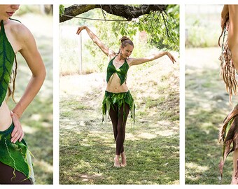 Festival leaves top.Felt leaves bra. Fairy costume.Elf pixie festival green top.