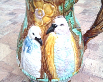 antique bird and fLoral jug/pitcher