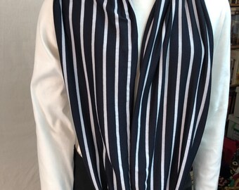 Navy and White Stripe Infinity Scarf, Circle Scarf, Loop Scarf, Long Scarf