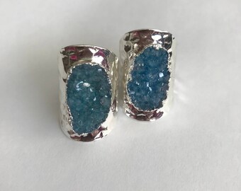 Druzy ring.Wide druzy ring.Druzy statement ring.Silver druzy ring.Blue druzy ring.Druzy jewelry.Boho ring.