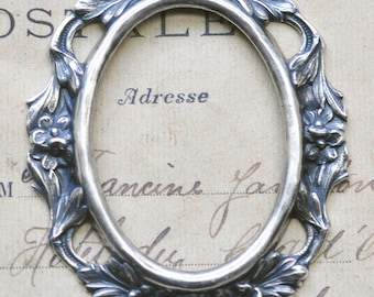 Open Cameo Setting, 40 X 30mm with gaps, Sterling Silver Finish, Settings Made in the USA, Brass Stampings