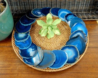 Teal Agate Slices -Top Drilled - Size #2 LARGE AGATE - Craft Supply - Gypsy Style - Quantity- 1, 5, 10, 25 or 50 (RK186B5)
