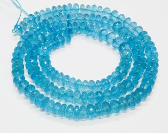 5mm-5.7mm Neon Blue Apatite Faceted Rondelle Beads 18.2" Strand