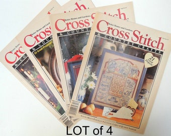 4 Cross Stitch Magazines: Embroidery Patterns. Stitching DIY Crafts Embroidered Pojects Vintage Gift for Her Needlework Stitch Instruction