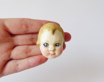Handmade Doll Brooch - George Paperclay Antique Doll Face Pin