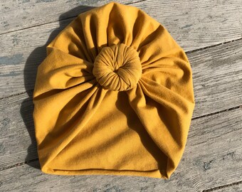 beautiful mustard turban // baby to adult sizes // bun turban // knot turban // soft turban