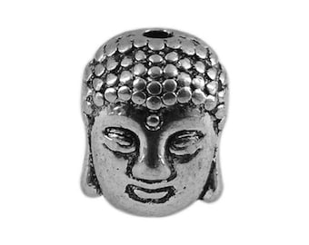 6 prm47 antiqued silver metal Buddha head beads