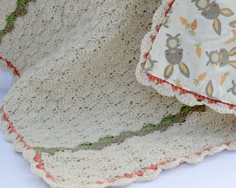 Bunny, baby afghan, crochet baby blanket, baby shower gifts, nursery blanket, reversible crochet blanket, crochet afghan, travel blanket