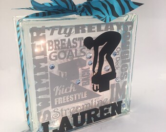 Swimmer Typography GemLight, Swim team gift, accesories, Home Decor, Personalized