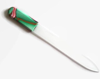 Czech Crystal Nail File, Medium Glass Nailfile, Green with Pink, Gold and Purple // gifts for her // bridesmaid gifts