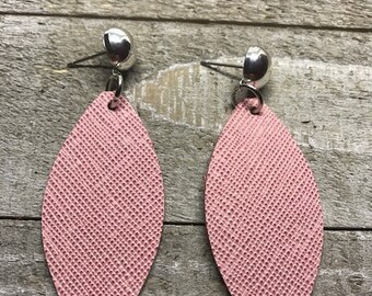 Leather earrings, Earrings, Pink leather earrings, Bold earrings, Drop earrings, Hypoallergenic earrings, Stud earrings,